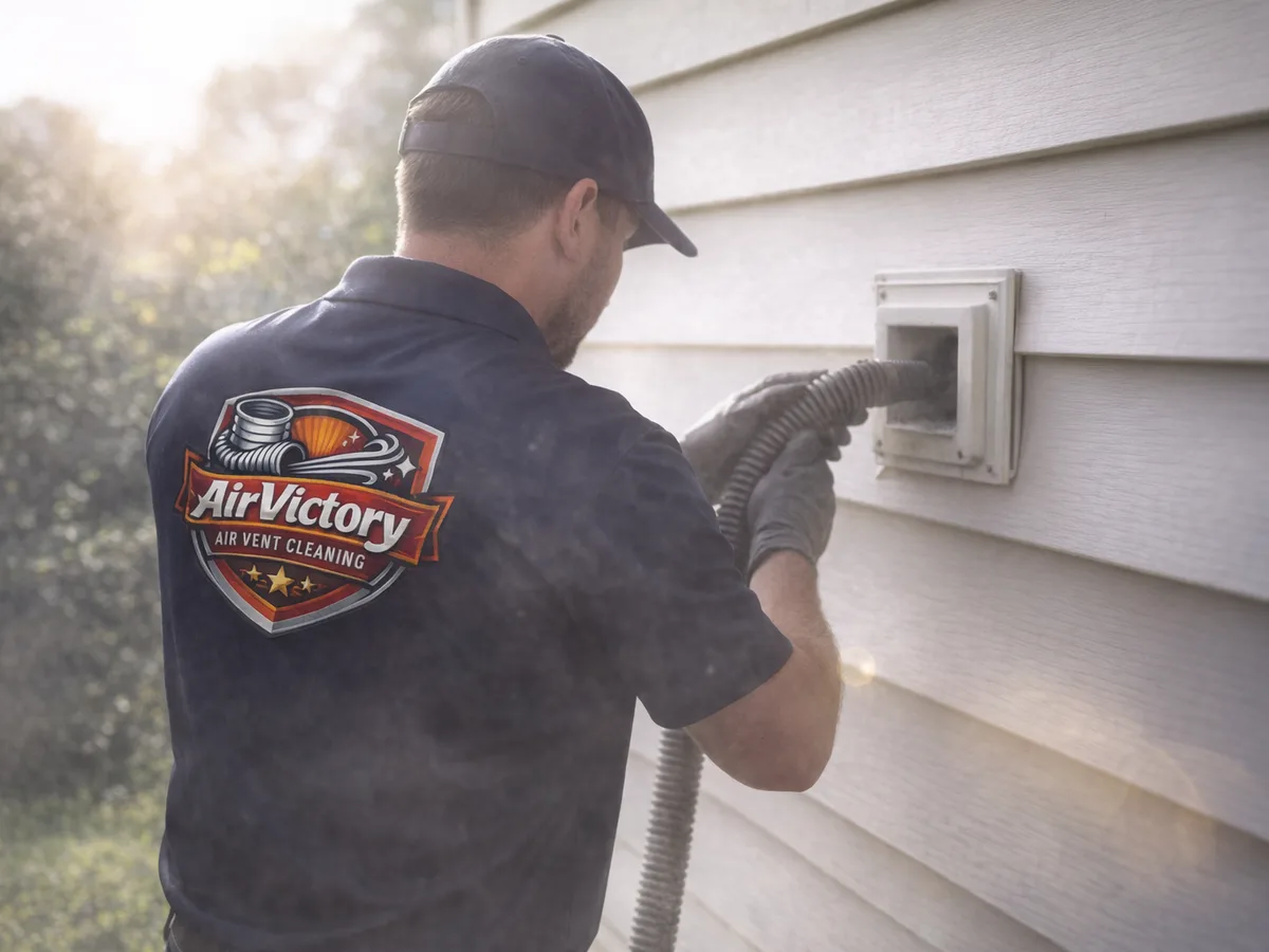 dryer vent cleaning technician on the job in Carlsbad, CA